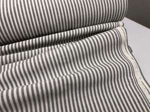 Fastvævet bomuld - deko stof med Emil-striber i lys grå, ekstra bred